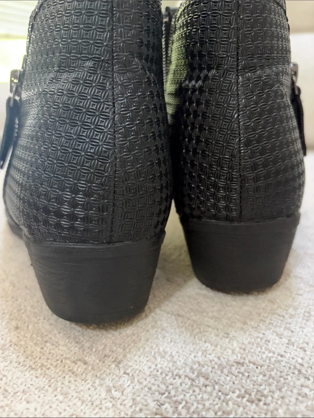 Rockport Black Leather Safety Toe Ankle Booties with Textured Heel